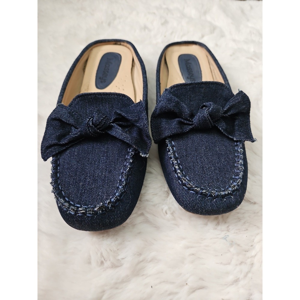 Masseys Denim Mule Loafers Womens Size 7.5 M Blue Jean Bow Slip On Moccasins